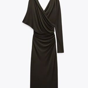 New With Tagg ZARA DRAPED DRESS LIMITED EDITION DARK KHAKI - REF 2093/001 S $169
